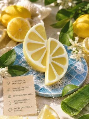 NEW Hand Crafted “Lemon Slice” Scented Bar Soap With Aloe Vera & Essential Oil